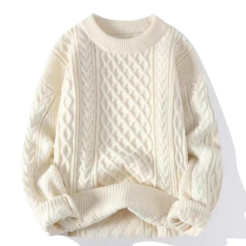 Men's Thick Cable Knit Sweater - Casual, Mature, Solid Color Pullover for Autumn and Winter Extra Extra Large apricot