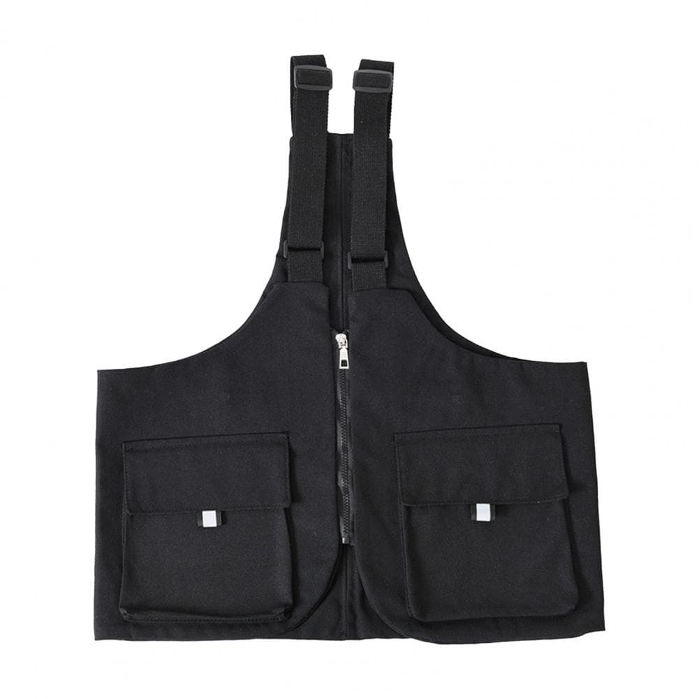 Summer Casual Waistcoat Bag Adjustable Shoulder Straps Solid Color Vest Bag Pockets Zipper Placket Outdoor Shoulder Backpack black