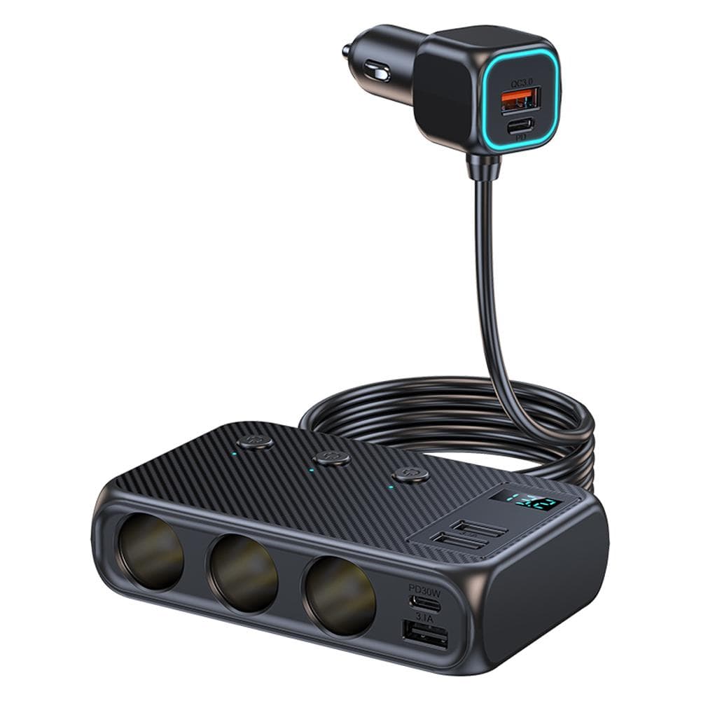 Car Chargers 171W PD+QC3.0 Quick Charging Adapter 3-Socket Power Splitter 12-24V with 6 USB Ports black