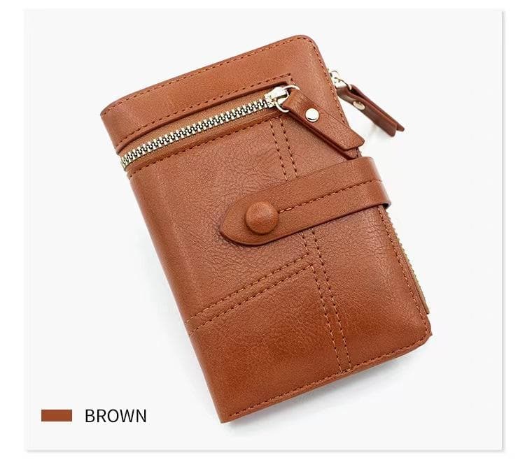 New Purse Ladies PU Leather Short Folding Vertical Double Zipper Fashion Women's Wallet coffee
