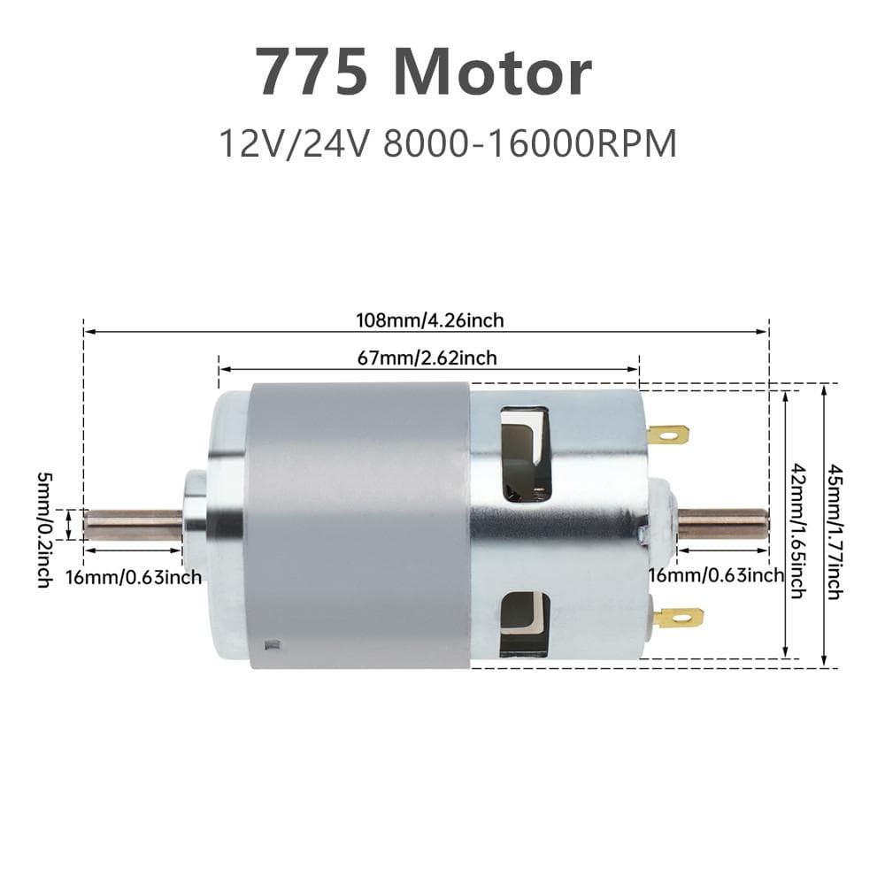 R380 390 555 775 DC Motor 12V / 24V Dual Shaft Micro Motor R140 795 895 with Double Ball Bearing for Electric Power Tools DIY Toys Small Appliances 775 Motor