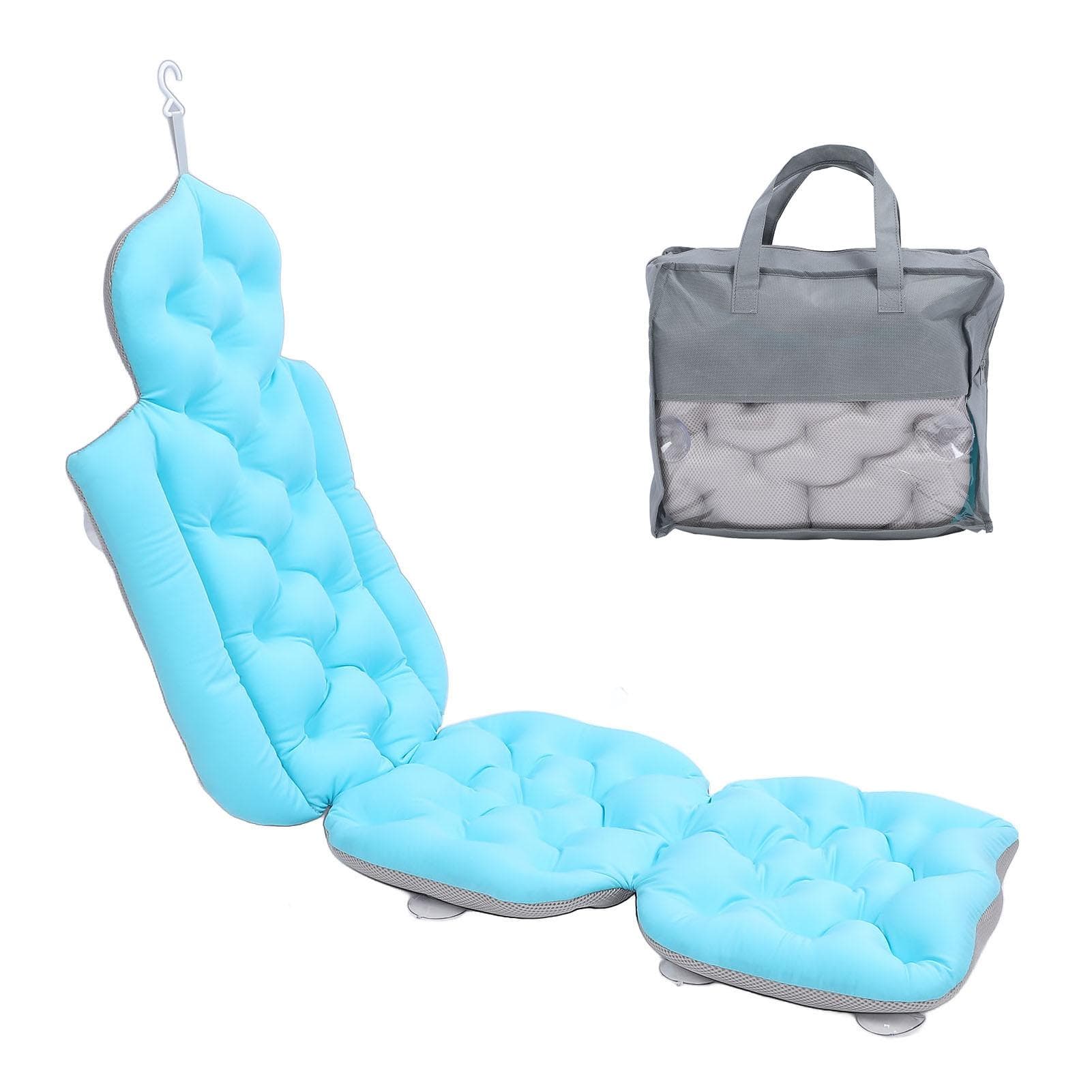 Full Body Bath Pillow Neck Back Support with Anti Slip Suction Cups Foldable Bathtub Pillow Spa blue