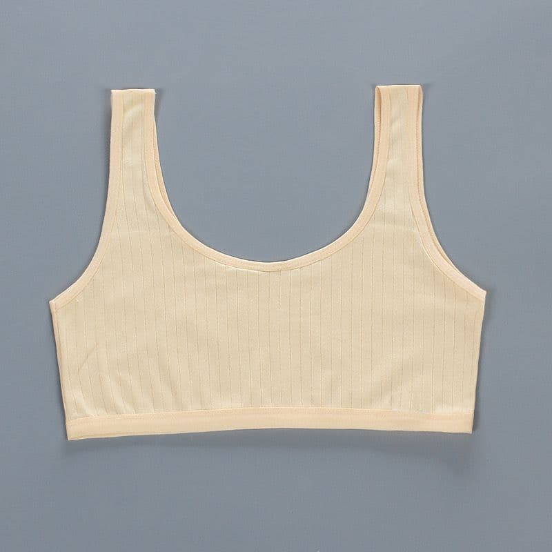 Kids Cotton Sports Training Bra Underwear Girls Training Bra Crop Top 8-14 Years one size beige