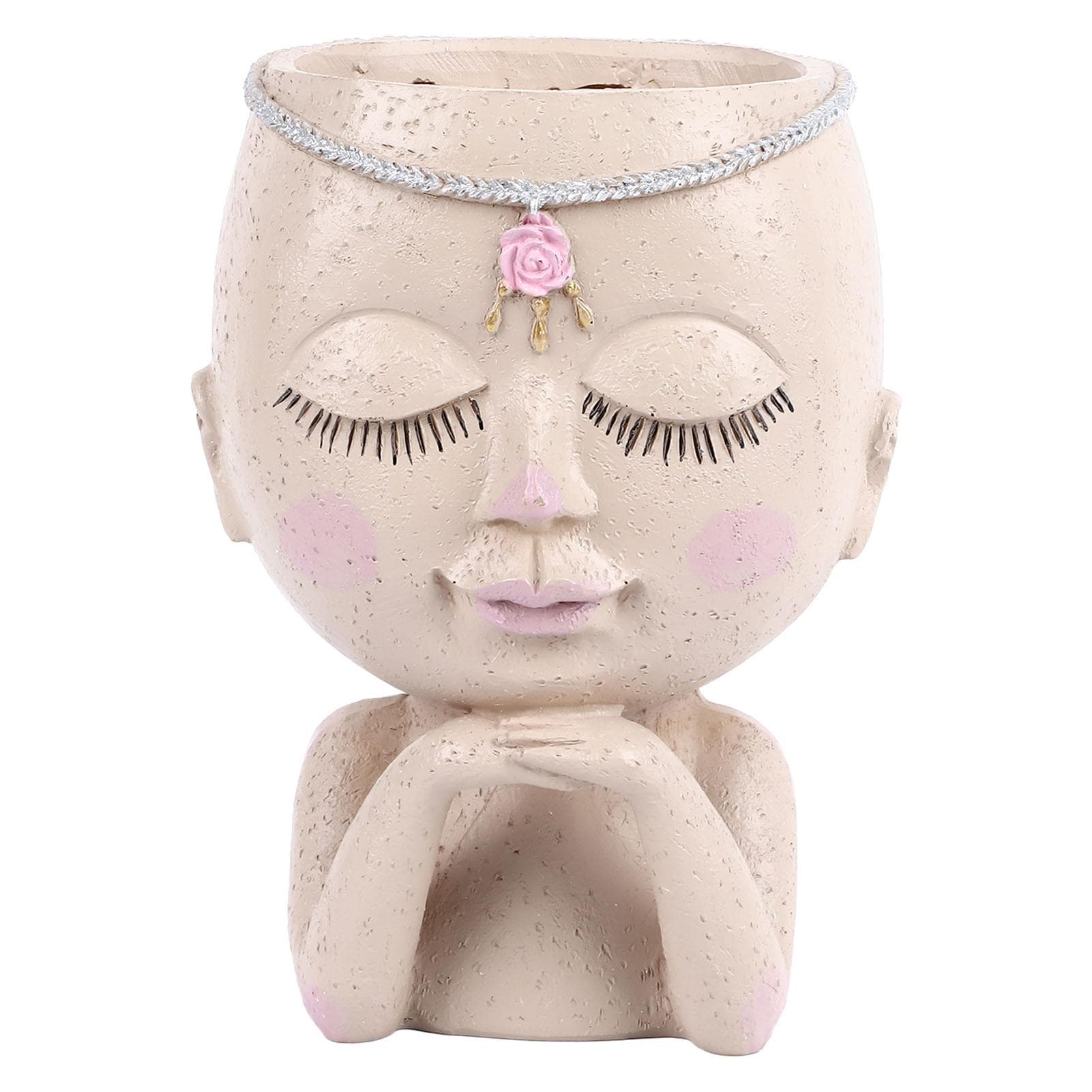Face Flower Pot Head Planter Pot Succulent Planter Cute Resin Cactus Planter with Closed Eyes