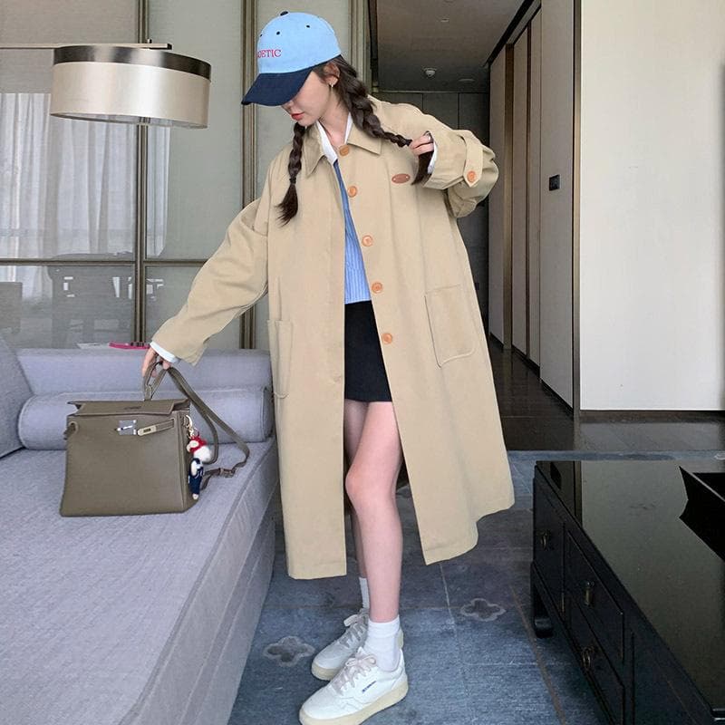 Windbreaker Coat for Women Spring and Autumn New Korean Style Loose Japanese Style Casual Small British Style Long Coat XL