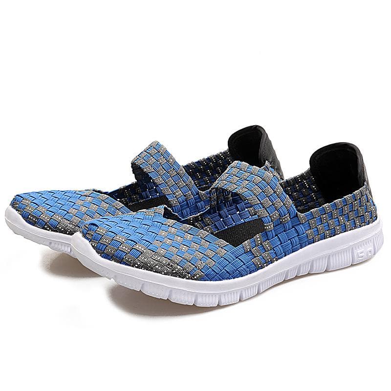 Women's Casual Flats Slip On Comfort Loafers Handmade Elastic Woven Shoes Lightweight Breathable Mary Jane Sneakers Nurse Shoes Womens Summer Sandals 39 sapphire