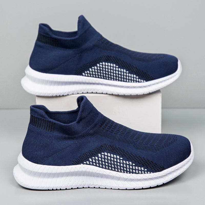 Men's Sock-Style Slip-On Sneakers Breathable Knit Lightweight Walking Shoes 43 blue