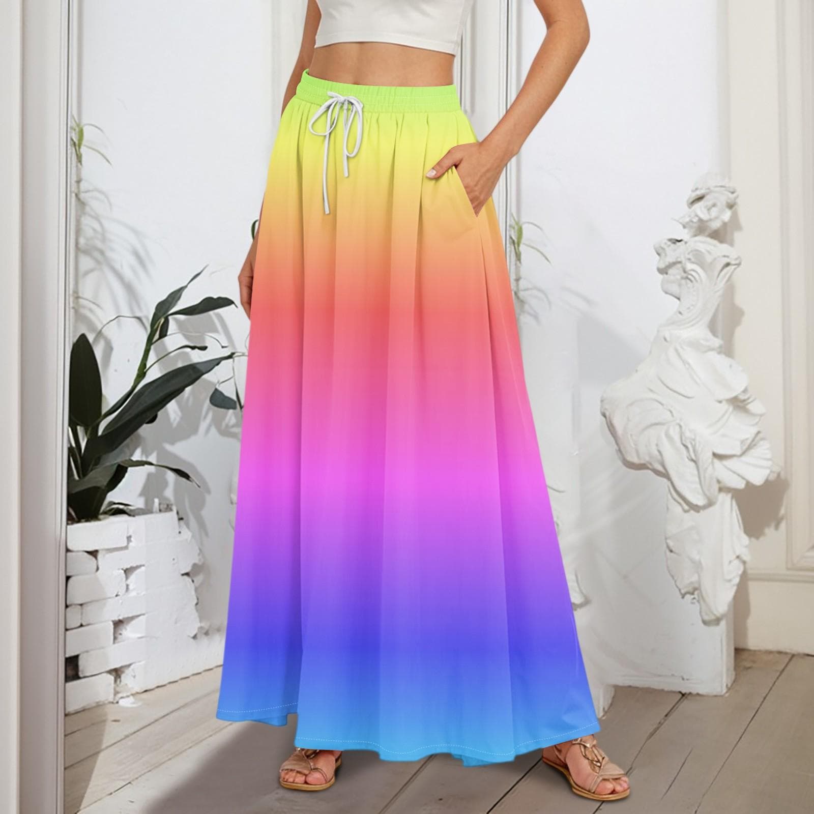 Women's Flowy Flared Ruffle Hem A Line Maxi Skirts Elastic Waist Elegant Tiered Layer Boho Long Skirts S purple