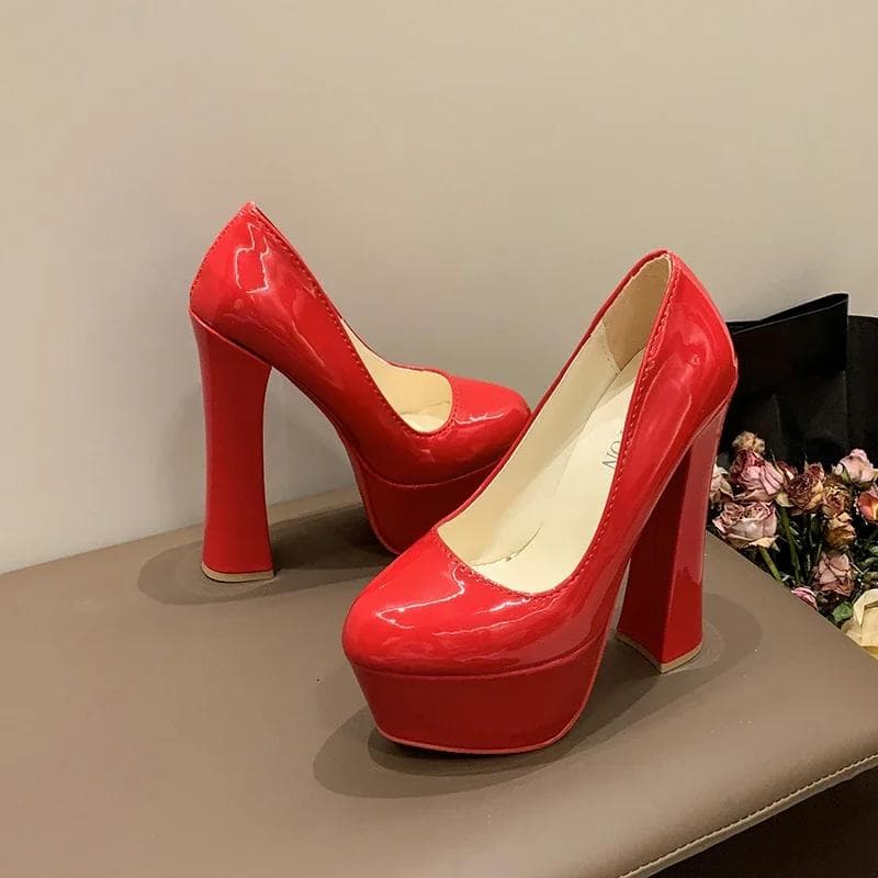 35-43 Big Size Women's High Heels Shoes Sexy Red Sole Thick 16cm High Heels Waterproof Platform Walking Club Single Shoes 40 red