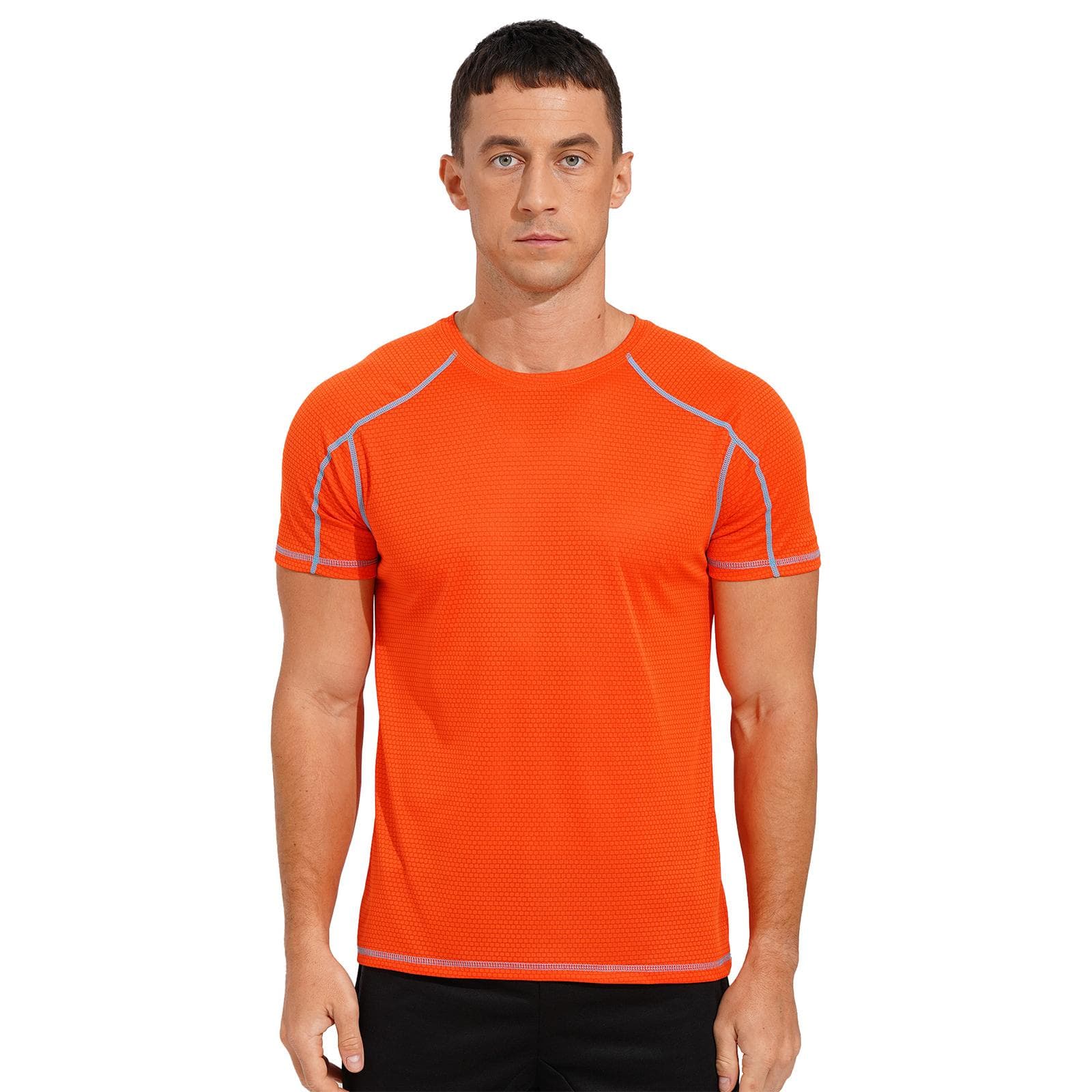 Men's Swim Shirts Rash Guard T-Shirt Quick Dry Swimming Top Short Sleeve Muscle Gym Tee L orange