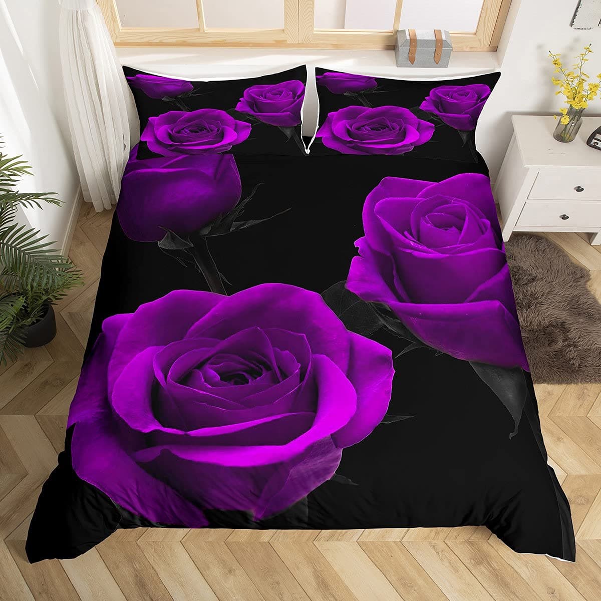Blue Rose King Queen Bedding Set Romantic Floral Duvet Cover Abstract Water Ripples Flower Comforter Cover Polyester Quilt Cover 135x200cm 2pcs