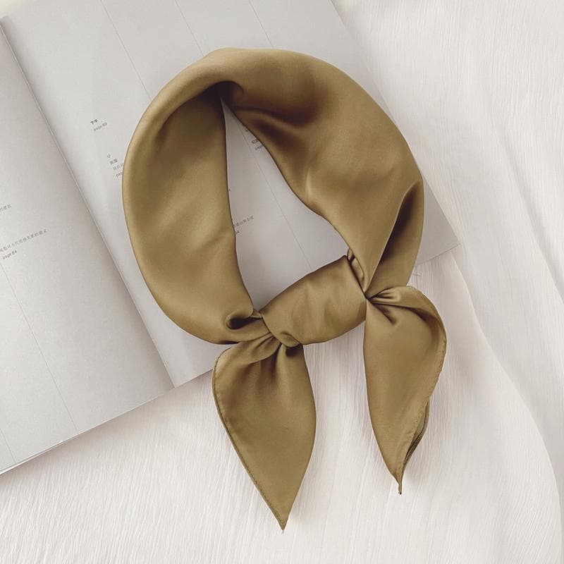 Solid Color 70*70cm Silk Square Scarf Women Soft Satin Hairband Neckerchief Tie Female Headband Bag Ribbon gold