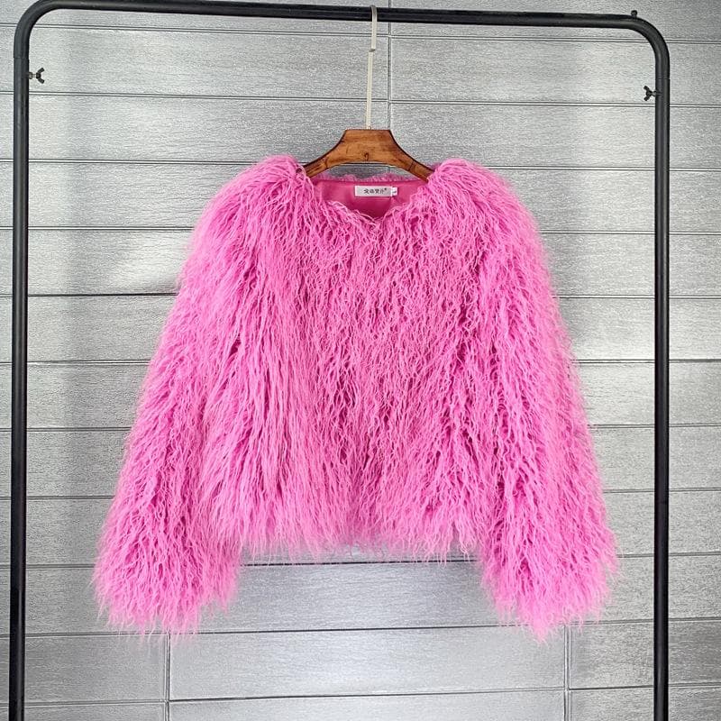 16 Color Women's Fur Coat Colorful Fluffy Pink Lamb Fur Faux Fur Coat Sheepskin Coat Winter Faux Fur Coat M dark pink
