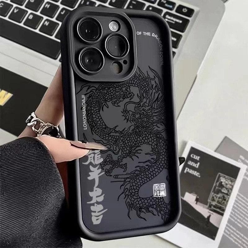 Illusory Color Chinese Dragon Silicone Phone Case For iPhone 15 14 13 12 11 Pro Max XS X XR 7 8 Plus 15 Shockproof Bumper Cover iPhone 15 Pro black