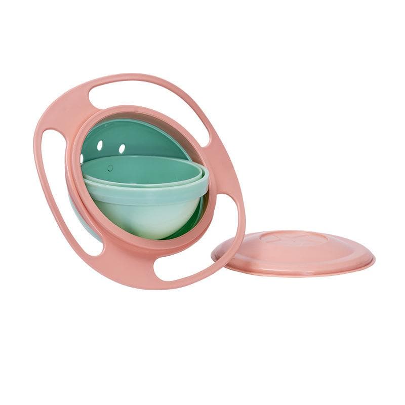 Kids Universal Gyro Bowl 360 Rotate Spill-Proof Practical Design Children Rotary Balance Solid Feeding Dishes Plate Tableware pink