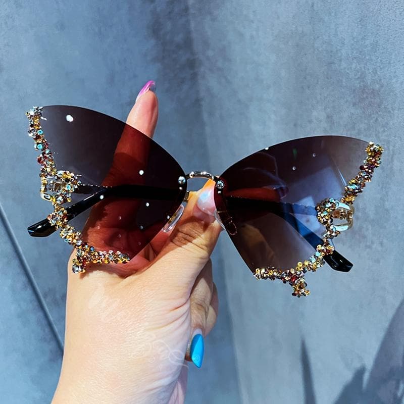 Luxury Women Diamond Butterfly Sunglasses Y2K Vintage Rimless Oversized Sun Glasses Ladies Fashion Eyewear 1PC