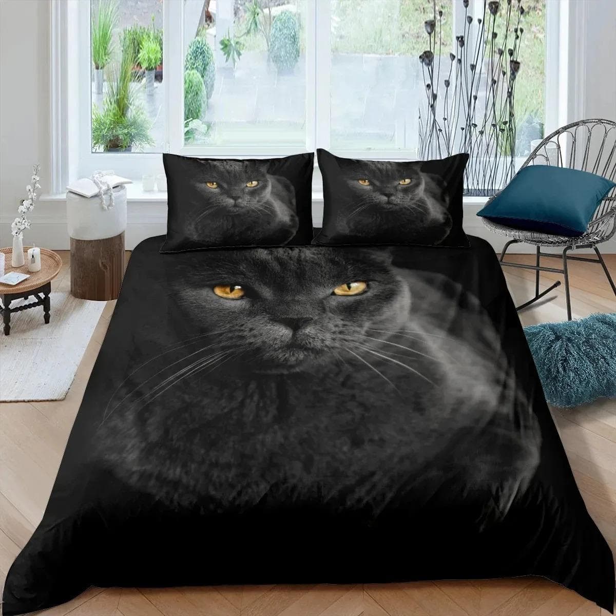 Cat Duvet Cover Queen Size,Cartoon Kitten Sleeping on Crescent Moon Stars Night Dreams Polyester Comforter Cover for Boys 70x133cm 2pcs