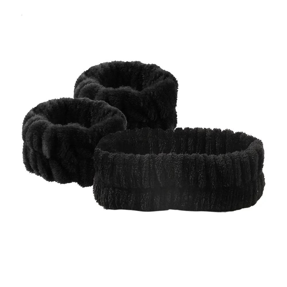 Wash Face Wristband Set Headbands Spa Bathroom Accessories Set Water Absorption Waterproof Wristbands Women Girls Sweatbands black