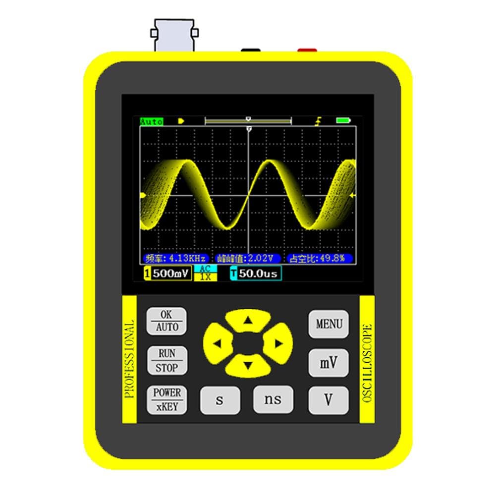 Handheld Mini Digital Oscilloscope with 2.4 Inches Color Screen 120M Bandwidth 500M Sampling Rate yellow