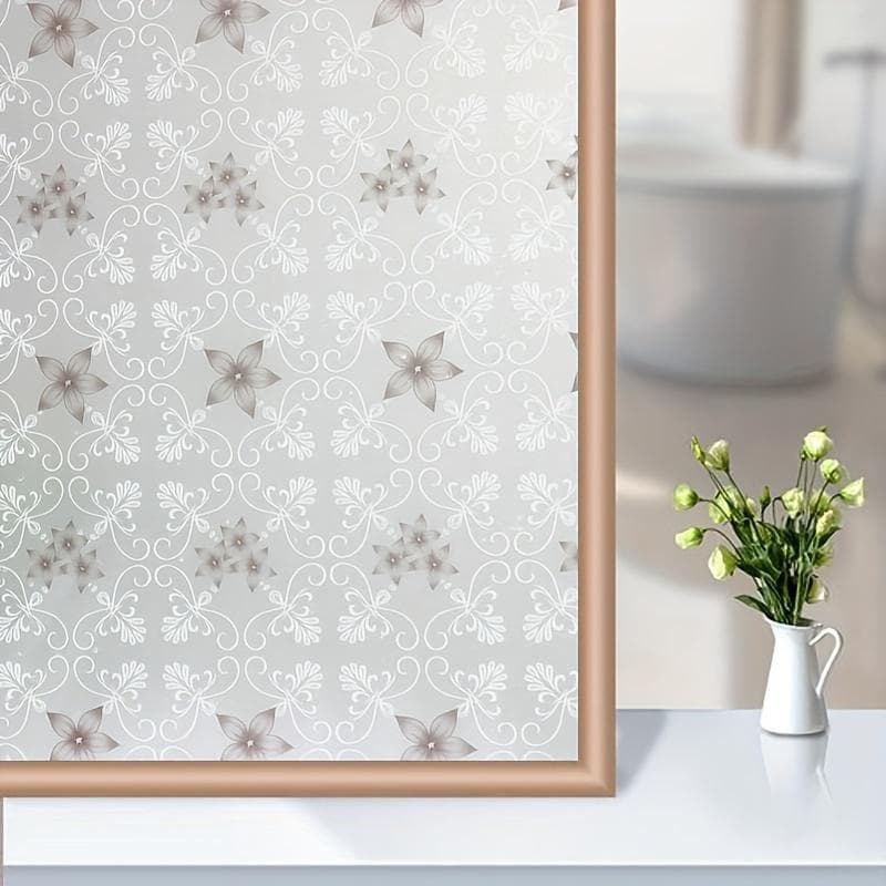 1 Roll 60cm Wide Strip Adhesive Gray Rustic Vine Pattern Privacy Film Heat Control UV Protection, Cuttable Glass Window Stickers Bathroom Window 5m