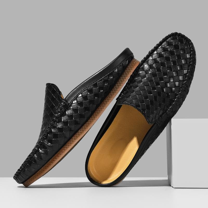 Fashion Men Mules Slippers Split Leather Outdoor Loafers Non-slip Black Casual Slides Summer Spring Shoes 39-45 40 black