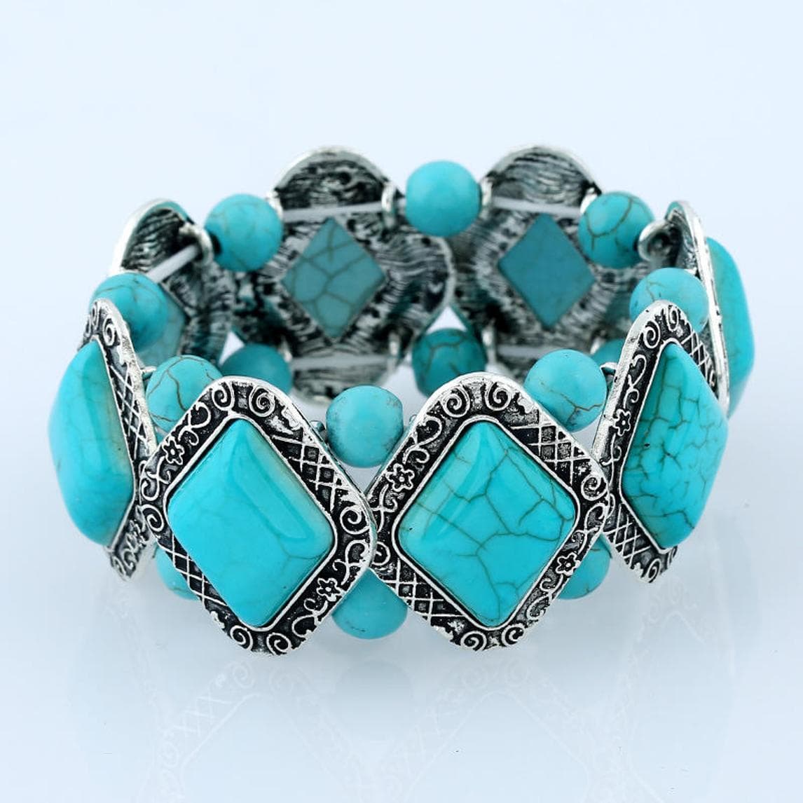 Bohemia Unique Fashion Turquoise Rhombus Cute Bracelet Bangle Women Jewelry silver