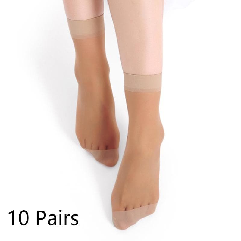 10Pairs Socks Sexy Elastic Silky Transparent Thin Short Stockings Ladies Casual Ankle Socks Solid Color 10PAIRS