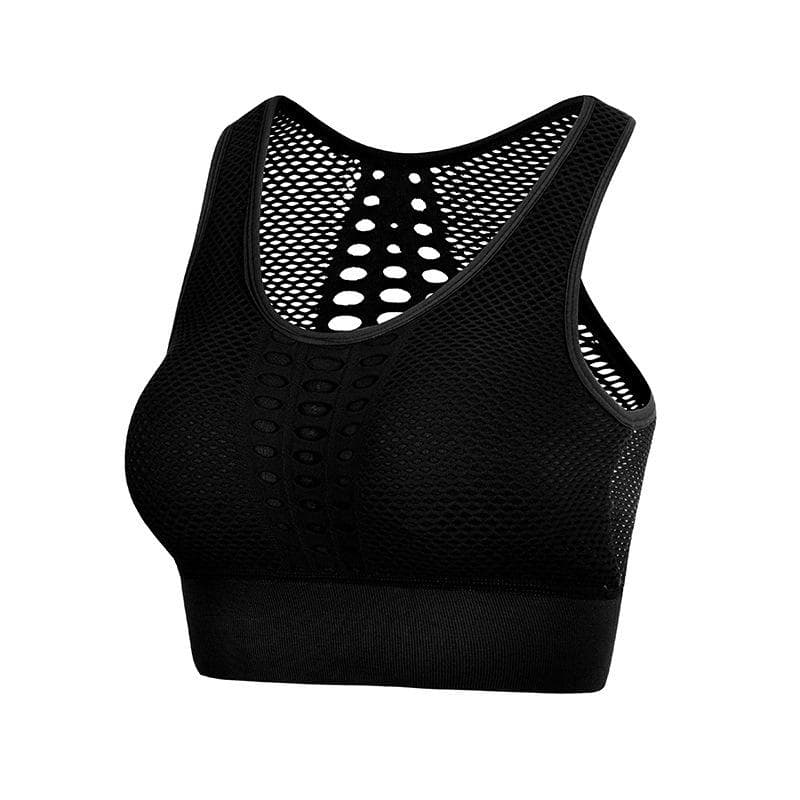 Women Breathable Sports Bra Sexy Mesh Sports Top Push Up Gym Fitness Underwear Female Seamless Running Yoga Bra Workout Top M black
