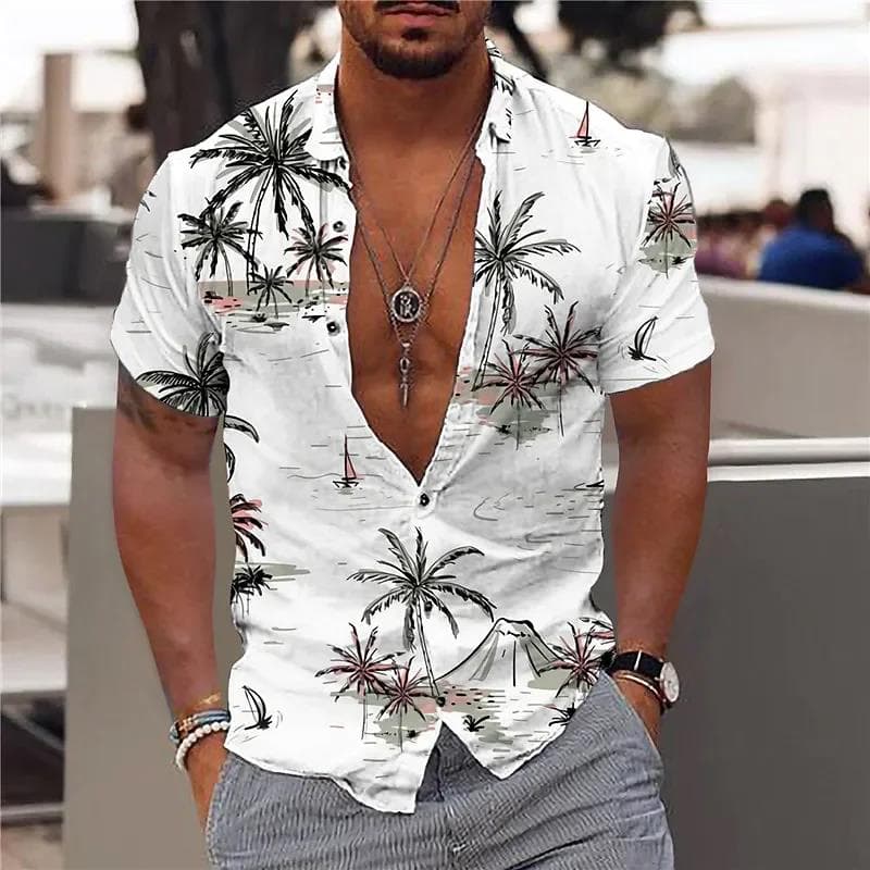 Summer men's comfortable shirt 3D printed casual vacation beach short sleeved fashionable casual top XL