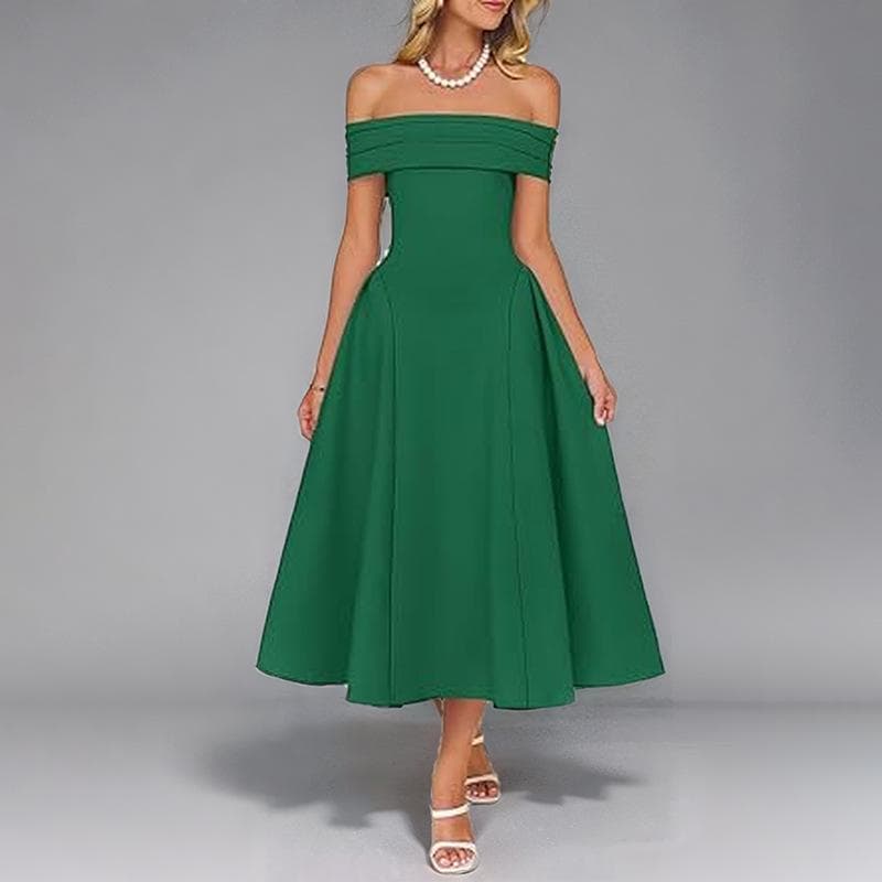 Summer Women's Fashion Off-shoulder Sexy Style One-length Solid Color Dress for Women L