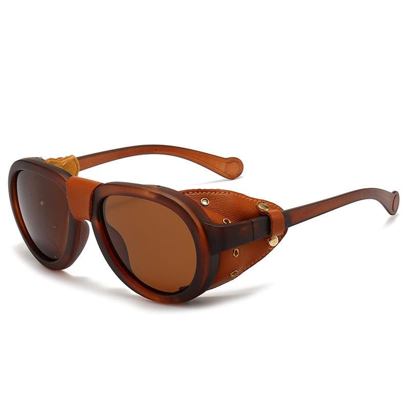 Vintage Steampunk Sunglasses For Women Men Round Leather UV400 Goggles Luxury Brand Designer Eyewear as picture