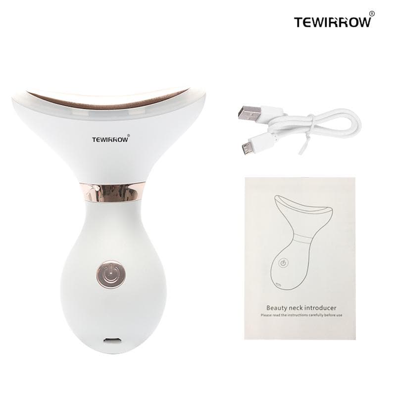 TEWIRROW Face and Neck Anti Wrinkle Massager 3 Colors LED Photon Therapy Against Double Chin white