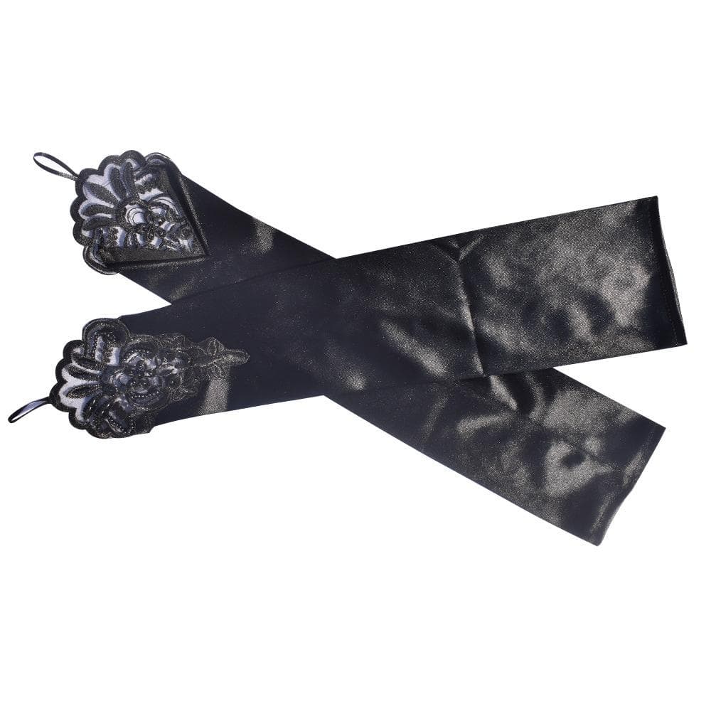 Vintage Fingerless Lace Sequins Satin Party Gloves Costume Accessories Stretch Opera Black Women Long Gloves