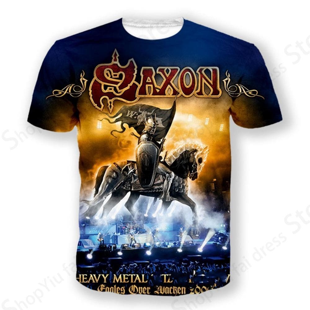 Rock Band Saxon Band 3d Print Tshirt Men Fashion T-shirt Hip Hop Tops Tees Men Clothes Heavy Metal Tops XL