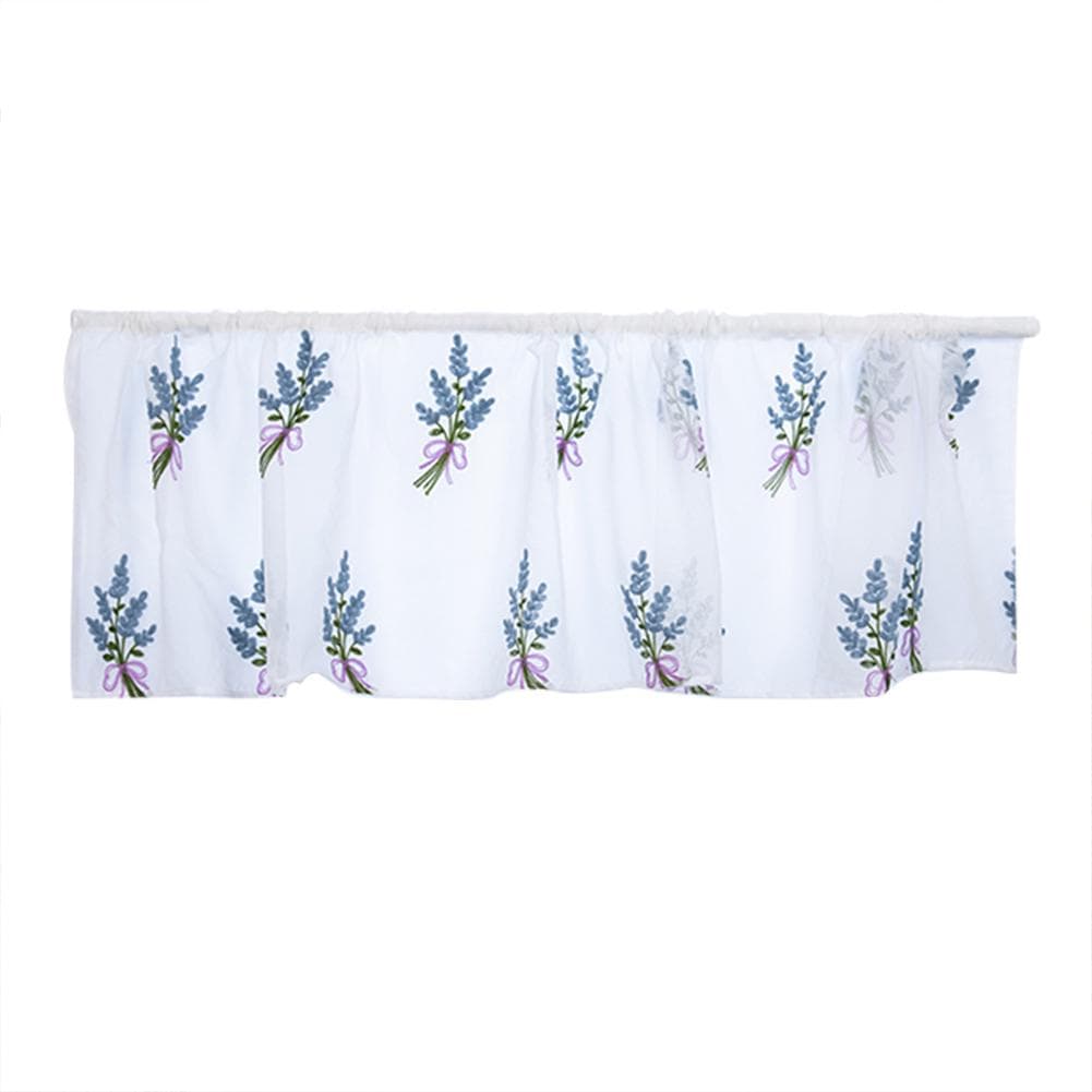Kitchen Tiers Cabinet Embroidery Curtain Window Short Curtain Half Window Treatment(Blue)