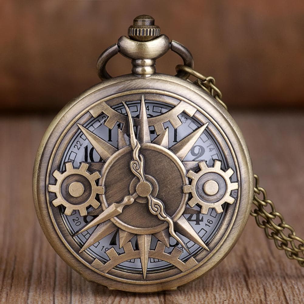 Puntos Vintage Unisex Hollow Gear Number Quartz Pocket Watch Pendant Necklace one size