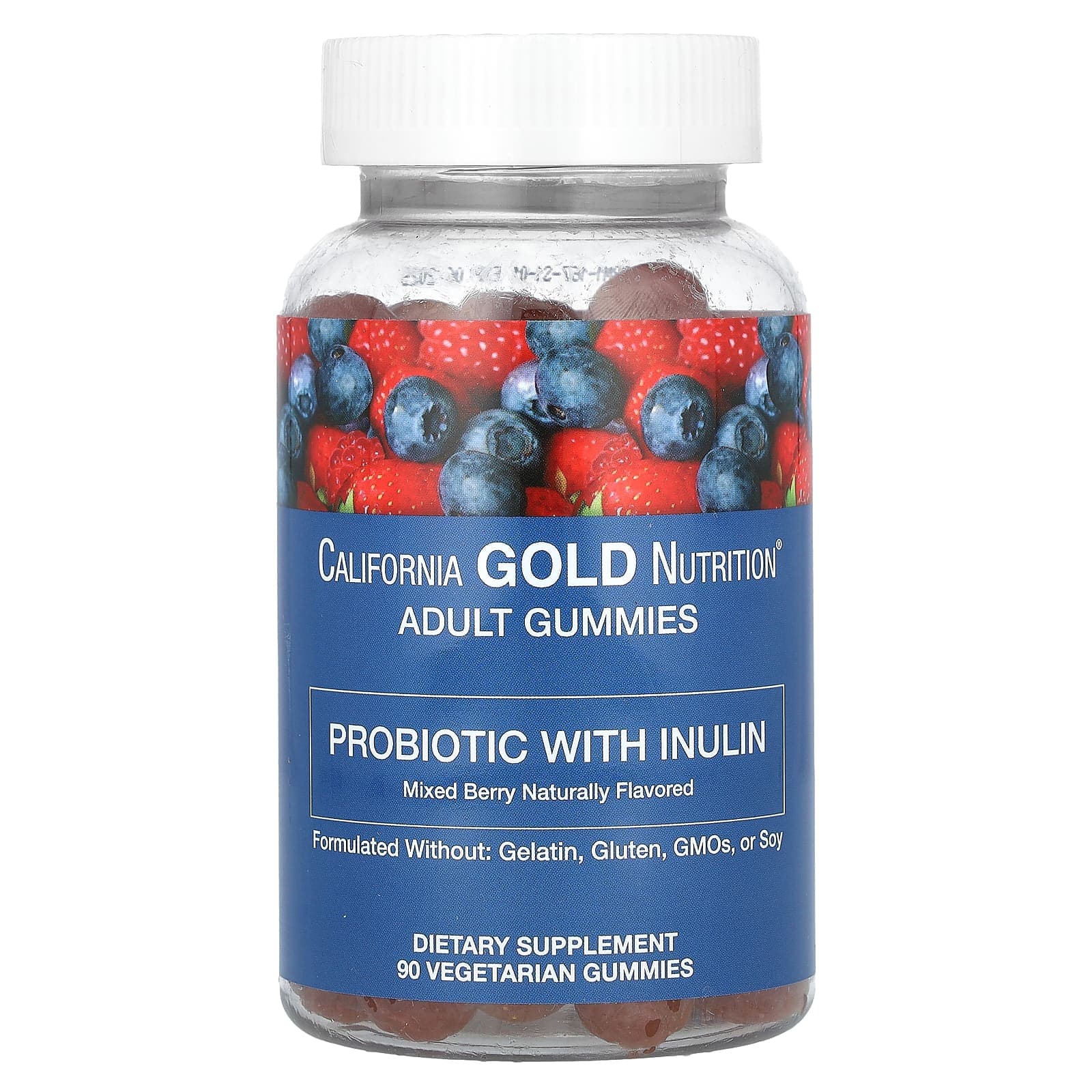 California Gold Nutrition, Probiotic Gummies with Inulin, Natural Mixed Berry Flavor, 90 Vegan Gummies