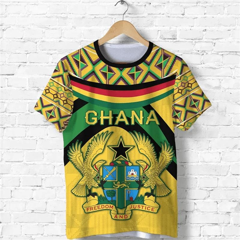 3D Ghana Nationa IndependenceDay Printed T Shirt The Republic-of Ghana Emblem Flag Graphic Tee-shirts For Men Mens Clothing Tops L