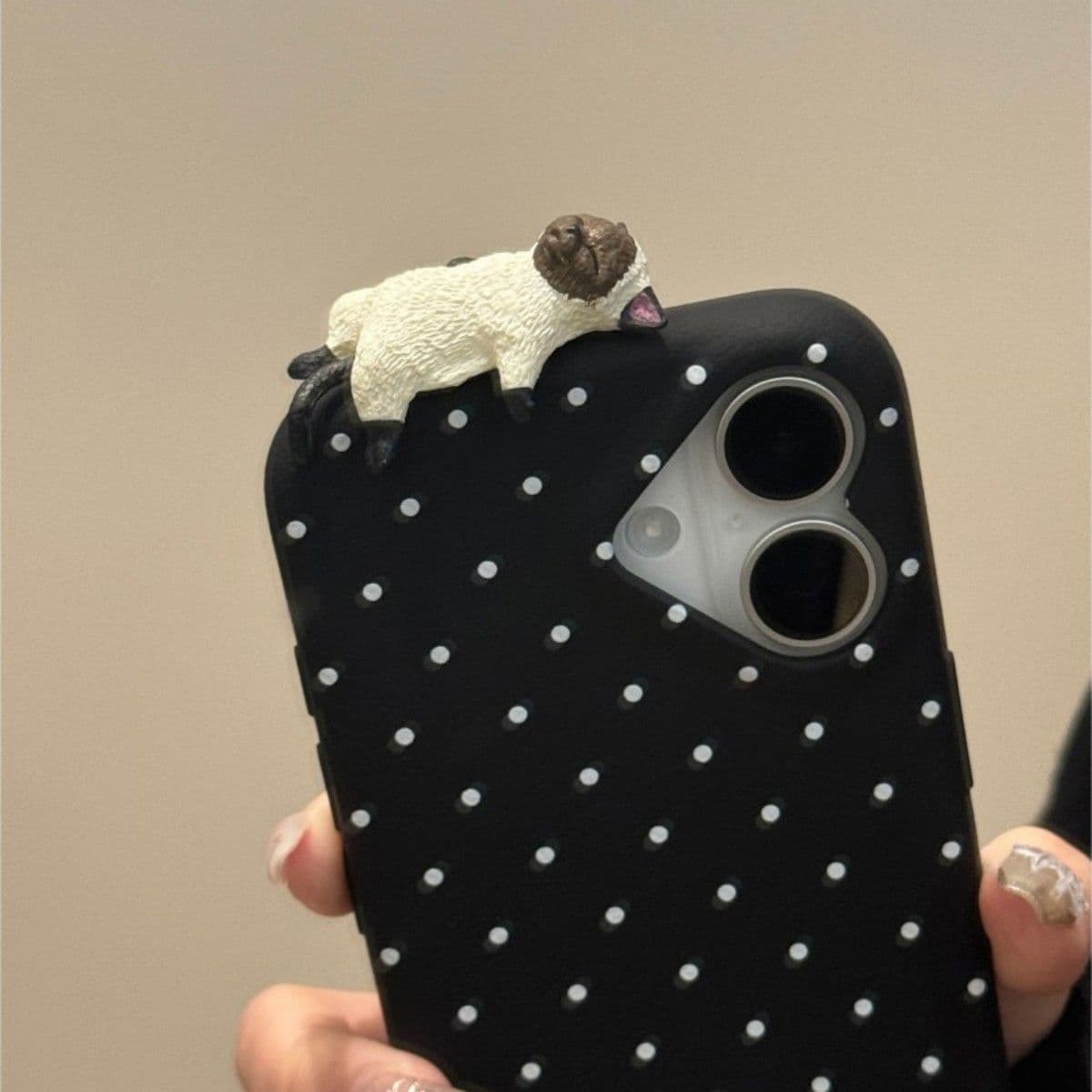 Heart Polka Dot Cat Phone Case for Apple iPhone 17 Pro Max - Soft Silicone Shockproof Creative Cover on iPhone 16/15/14/13/12/11/Pro/Pro Max/Plus Apple 14Promax black
