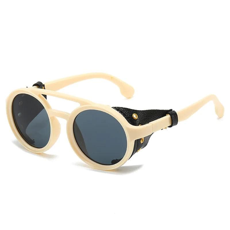 Retro Sunglasses Men Women Vintage Round Leather Goggles UV400 Protection Anti Wind Outdoor Sports Sun Glasses Eyewear 1PC