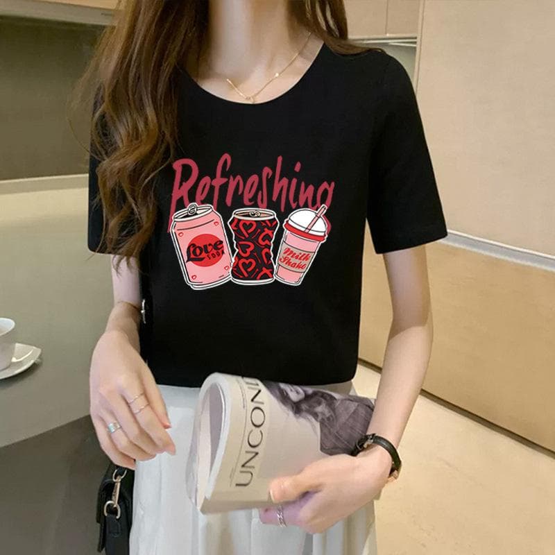 White Short-sleeved Shoulder T-shirt for Women's Pure Cotton Summer New Round Neck Slim Fit Slim T-shirt Top 4XL