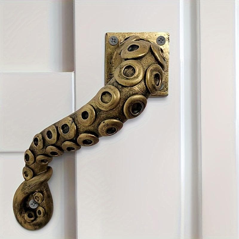 1pc Vintage Octopus Door Handle - Antique Brass Color Door Handle - Decorative Furniture Handle for Garage, Warehouse Door, Fence Door