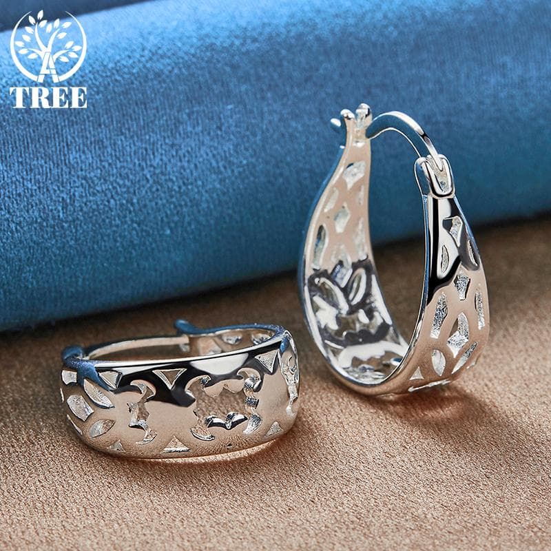 925 Sterling Silver Geometric Hollow Hoop Earring Jewelry 2.10*1.60cm