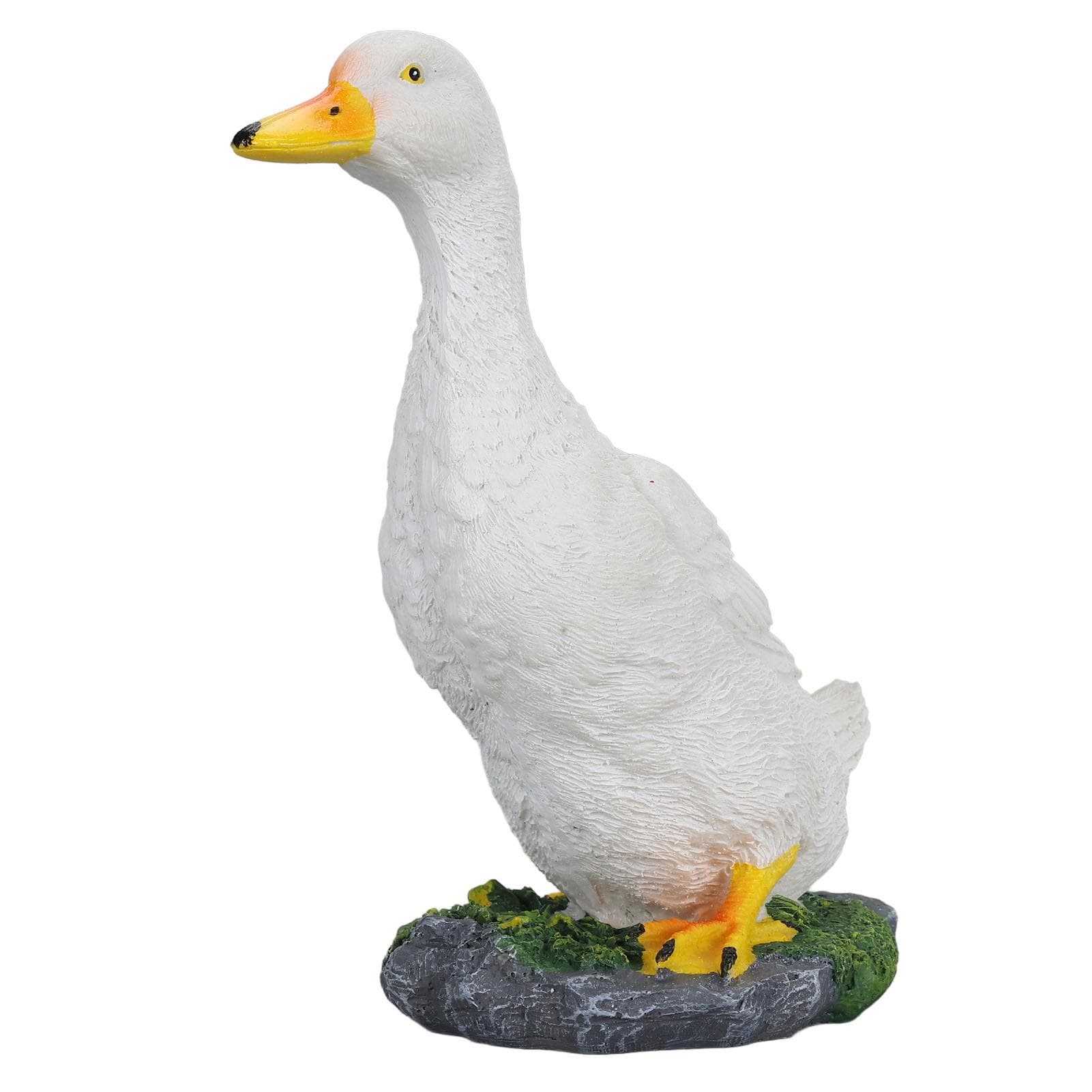 Resin Duck Figurine Garden Decor Realistic Vivid Hand Painted Waterproof Outdoor Duck Sculpture white
