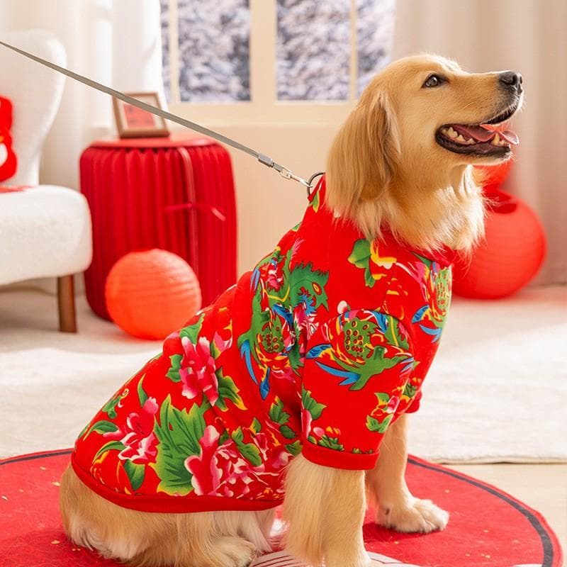 Autumn and Winter Dog Retro Chinese Style Northeast Big Flower Two-legged Sweater Medium and Large Dog Big Dog Pet Golden Retriever Dog Clothes 3XL