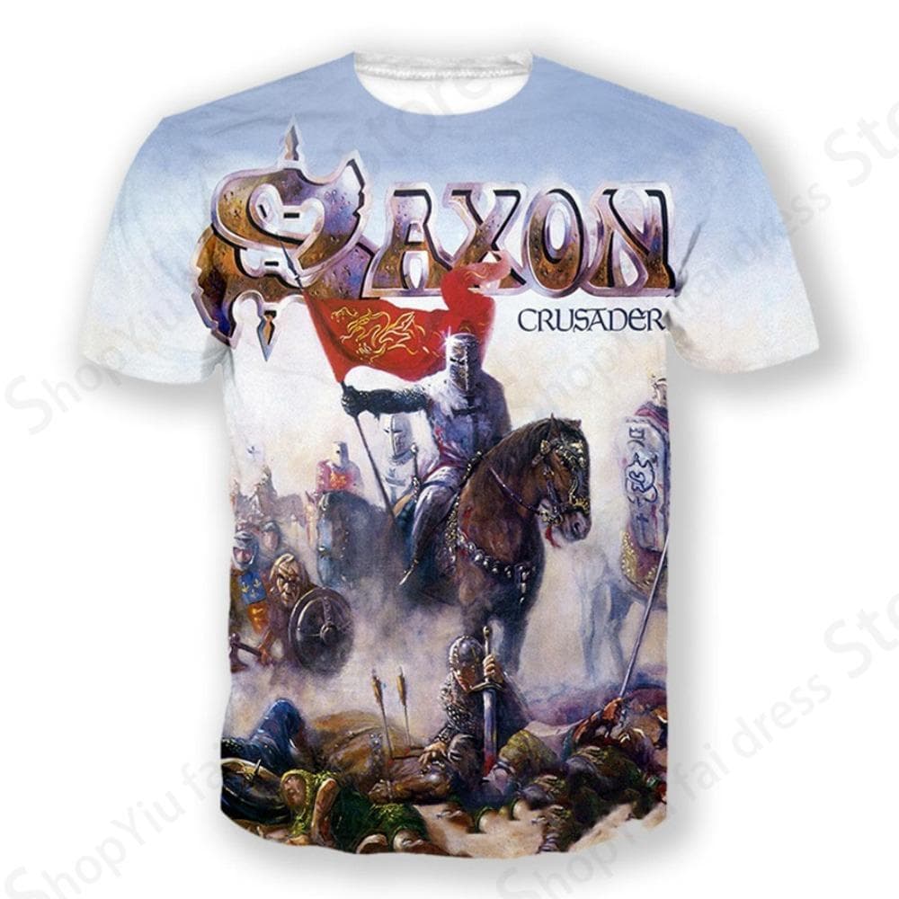 Rock Band Saxon Band 3d Print Tshirt Men Fashion T-shirt Hip Hop Tops Tees Men Clothes Heavy Metal Tops 4XL