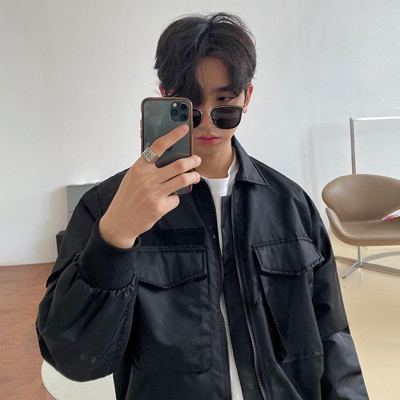 Autumn New Retro Short Jacket Men's Korean Style Trendy Loose Multi-pocket Work Jacket 2XL black
