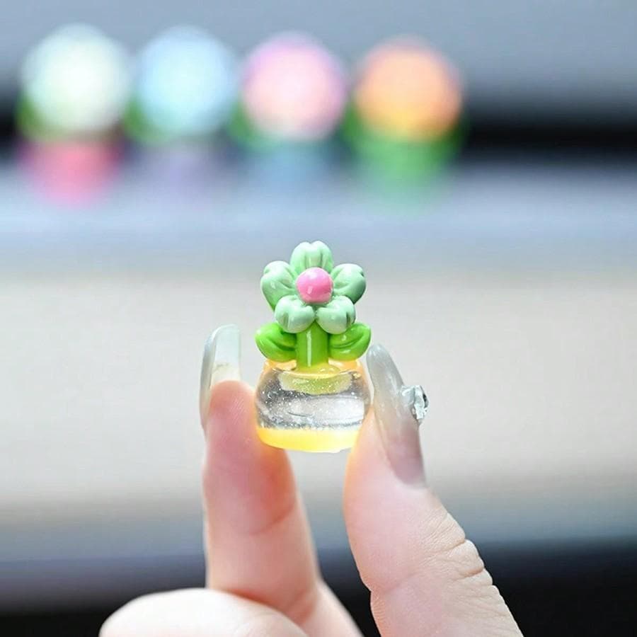 Random Color Car Dashboard Screen Cute Glowing Floral Decor Ornament one-size green