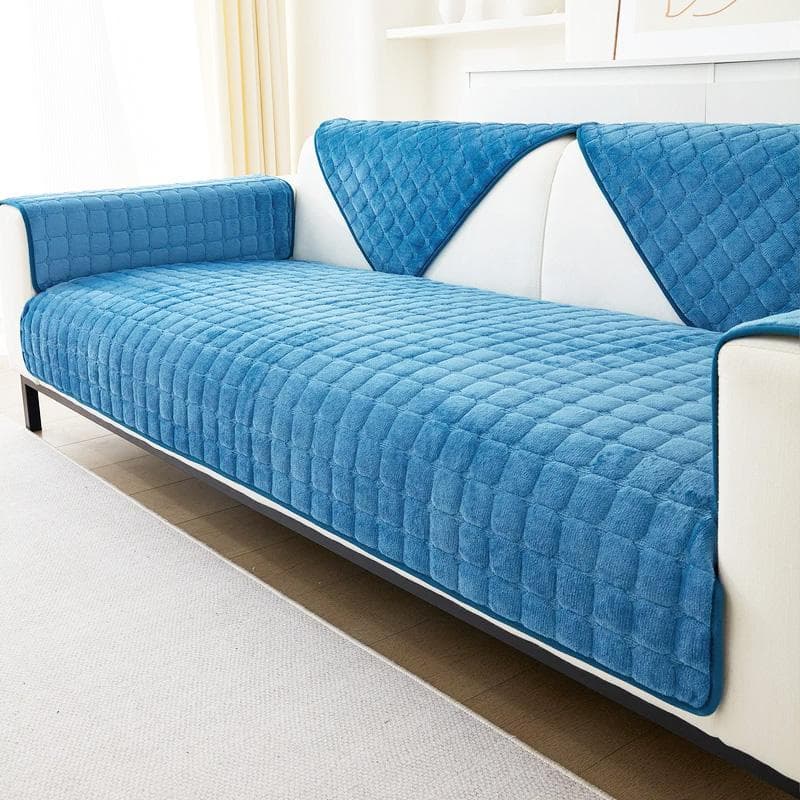 Solid Color Non-slip Sofa Cover Thicken Soft Plush Sofa Cushion Towel for Living Room Furniture Decor Slipcovers Couch Covers 110x240cm blue