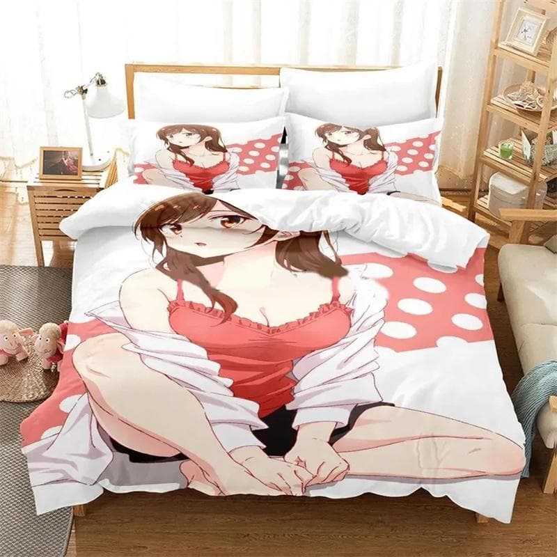 Anime Rent-A-Girlfriend Chizuru Bedding Sets,Girls bed supplies set duvet cover bed comforter set bedding set 135x200cm 2pcs